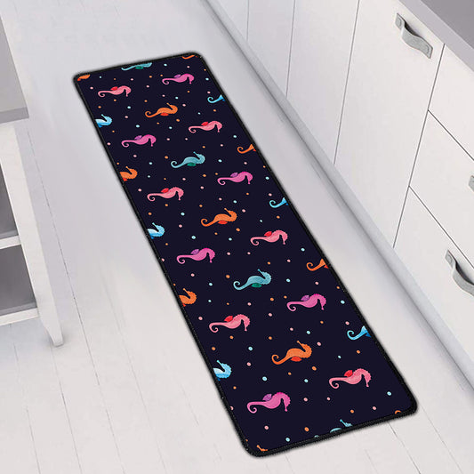 Colorful Seahorse Pattern Print Long Kitchen Mat