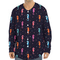 Colorful Seahorse Pattern Print Long Sleeve Baseball Jersey