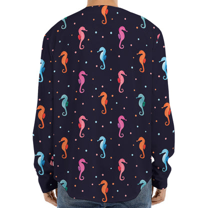 Colorful Seahorse Pattern Print Long Sleeve Baseball Jersey