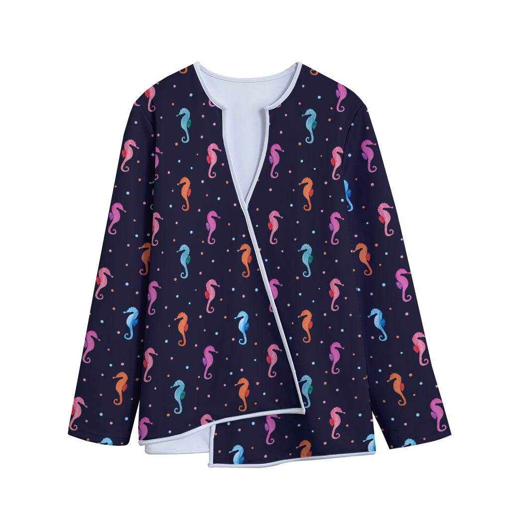 Colorful Seahorse Pattern Print Long Sleeve Short Coat
