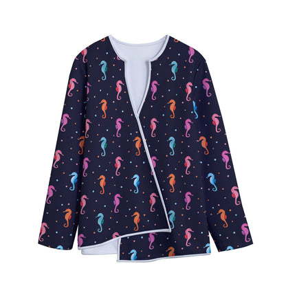 Colorful Seahorse Pattern Print Long Sleeve Short Coat