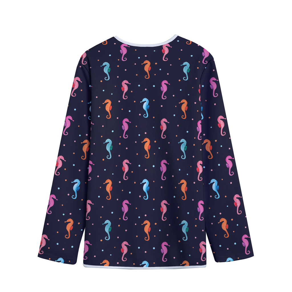 Colorful Seahorse Pattern Print Long Sleeve Short Coat