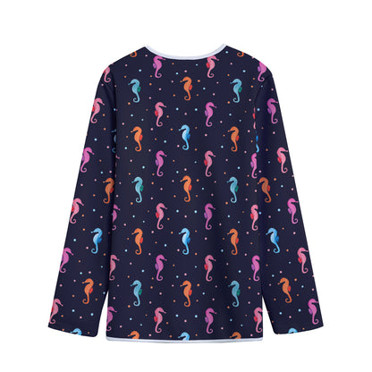 Colorful Seahorse Pattern Print Long Sleeve Short Coat