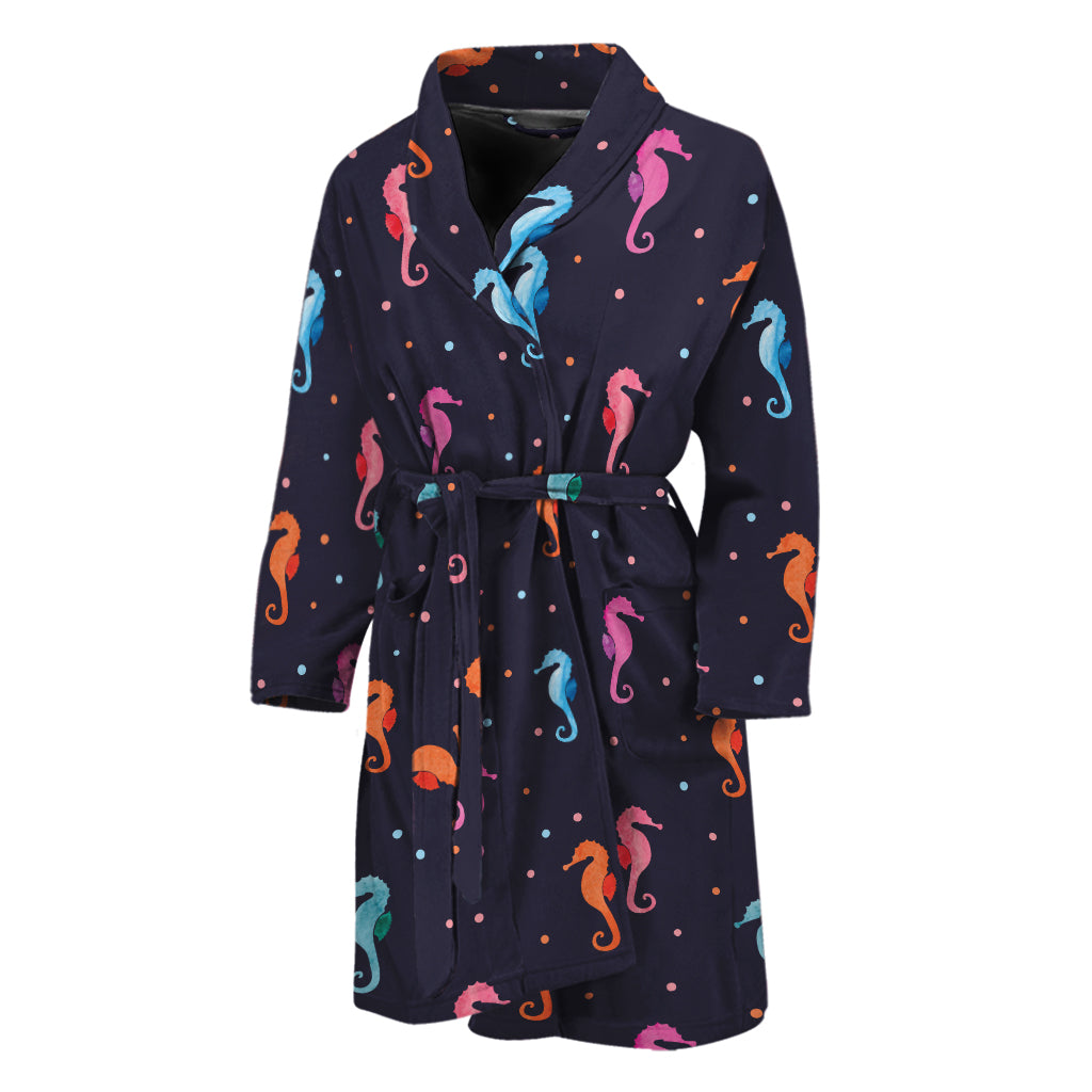 Colorful Seahorse Pattern Print Men's Bathrobe
