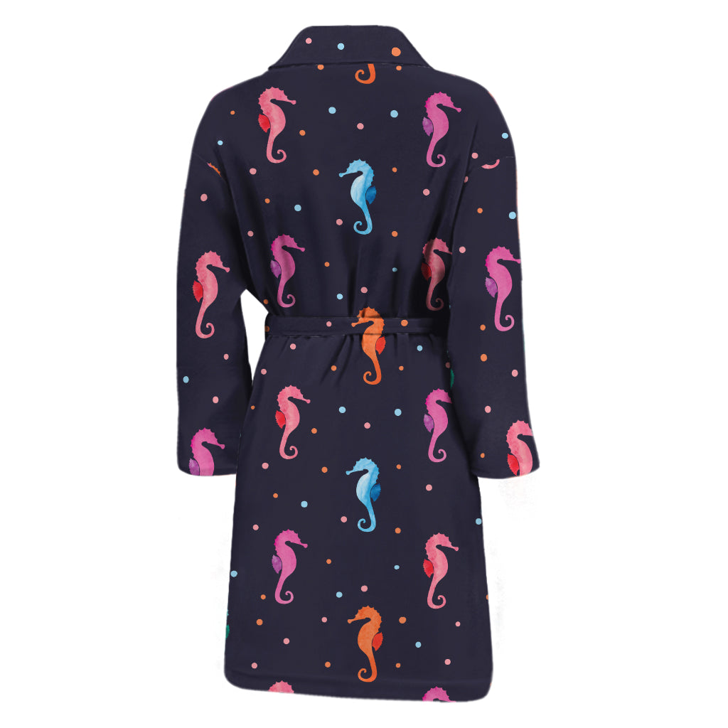 Colorful Seahorse Pattern Print Men's Bathrobe