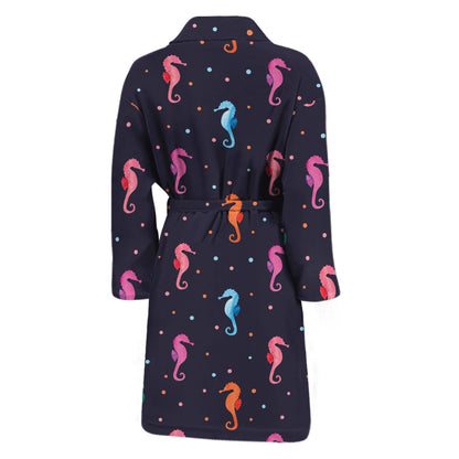 Colorful Seahorse Pattern Print Men's Bathrobe