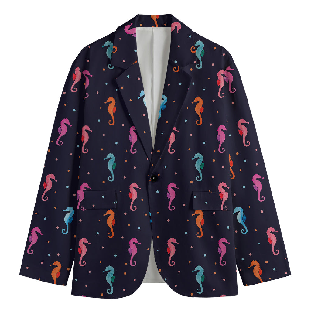 Colorful Seahorse Pattern Print Men's Blazer