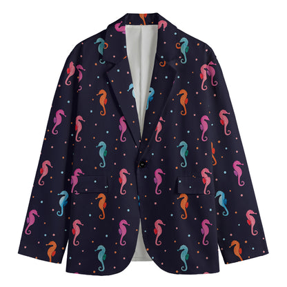 Colorful Seahorse Pattern Print Men's Blazer