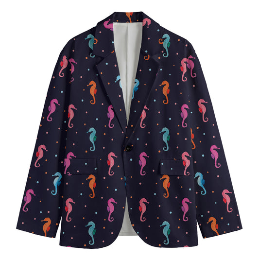 Colorful Seahorse Pattern Print Men's Blazer