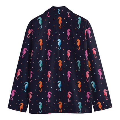 Colorful Seahorse Pattern Print Men's Blazer