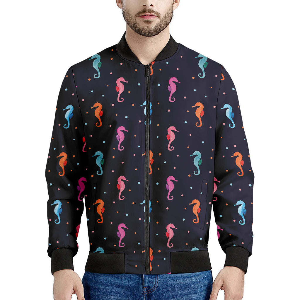 Colorful Seahorse Pattern Print Men's Bomber Jacket