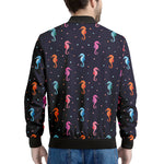 Colorful Seahorse Pattern Print Men's Bomber Jacket