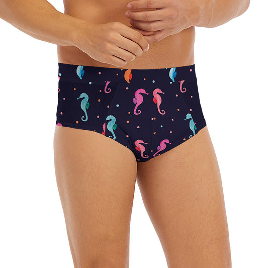 Colorful Seahorse Pattern Print Men's Briefs