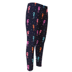 Colorful Seahorse Pattern Print Men's Compression Pants