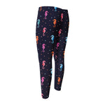 Colorful Seahorse Pattern Print Men's Compression Pants