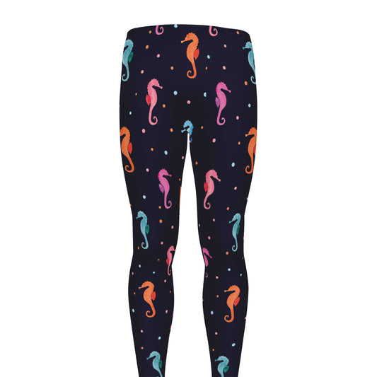 Colorful Seahorse Pattern Print Men's leggings