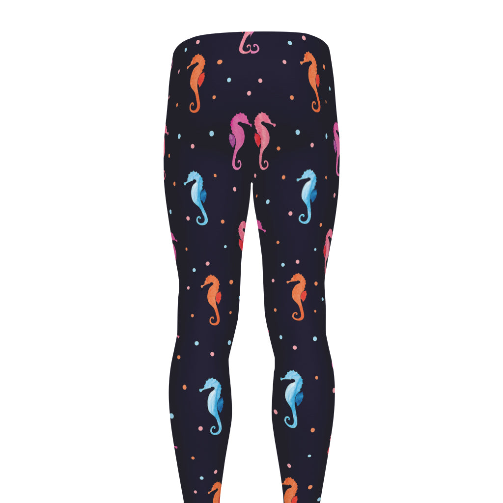 Colorful Seahorse Pattern Print Men's leggings