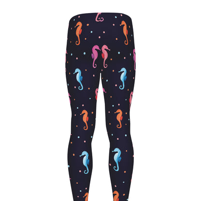 Colorful Seahorse Pattern Print Men's leggings