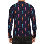 Colorful Seahorse Pattern Print Men's Long Sleeve Rash Guard