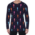 Colorful Seahorse Pattern Print Men's Long Sleeve T-Shirt