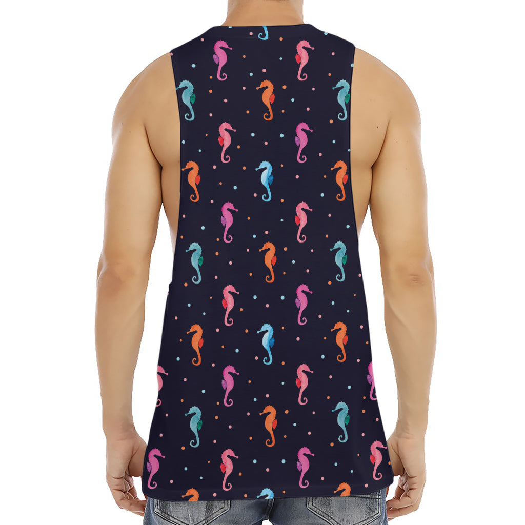 Colorful Seahorse Pattern Print Men's Muscle Tank Top