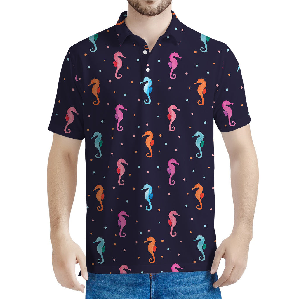 Colorful Seahorse Pattern Print Men's Polo Shirt