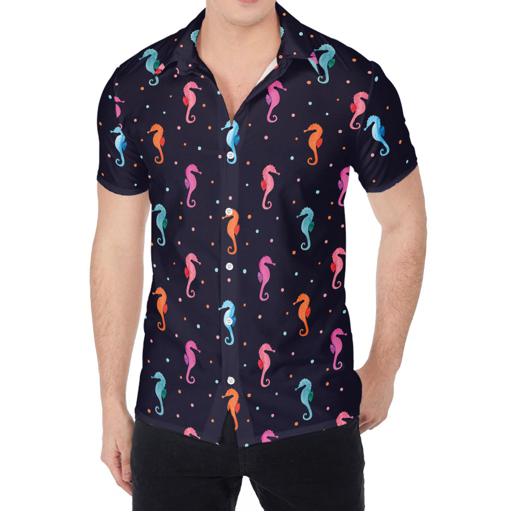 Colorful Seahorse Pattern Print Men's Shirt