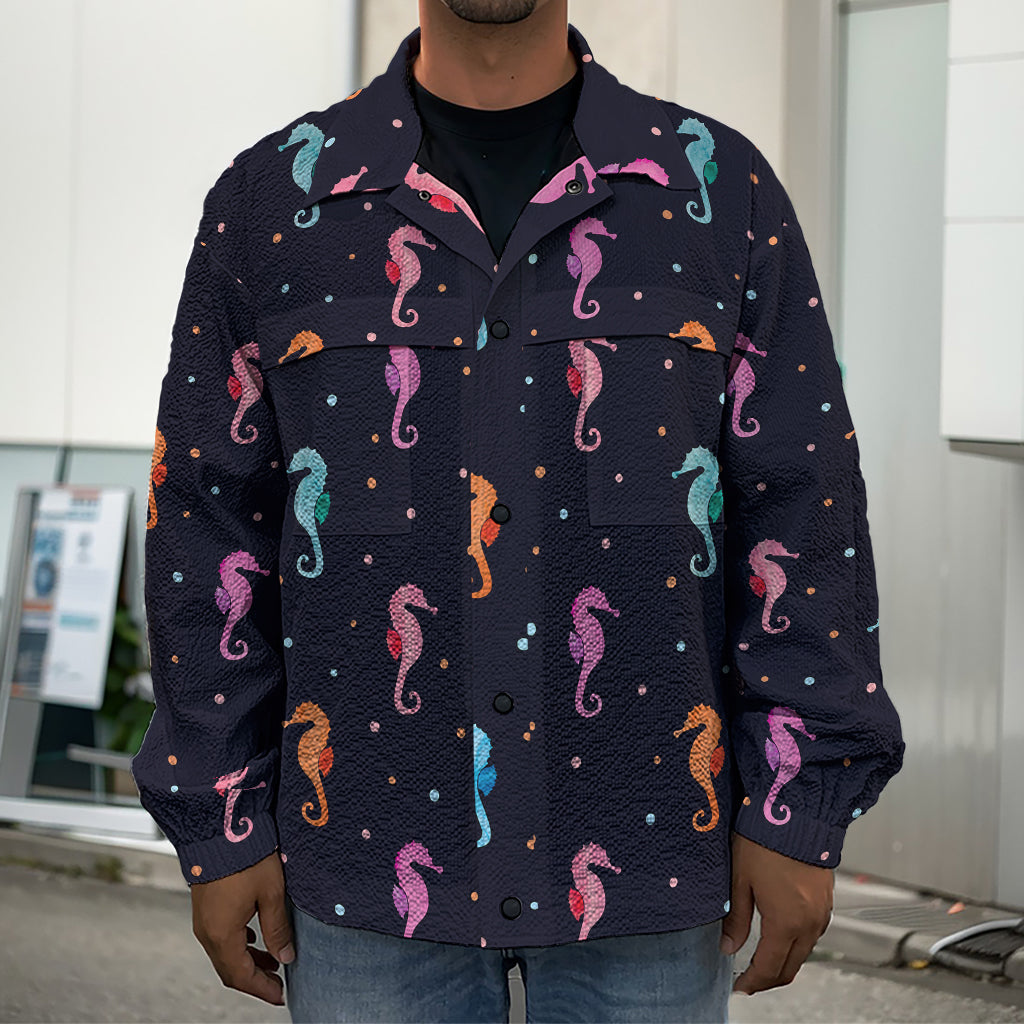 Colorful Seahorse Pattern Print Men's Shirt Jacket