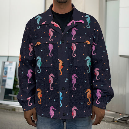 Colorful Seahorse Pattern Print Men's Shirt Jacket