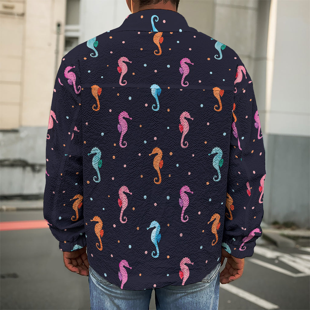 Colorful Seahorse Pattern Print Men's Shirt Jacket