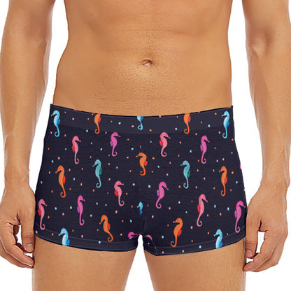Colorful Seahorse Pattern Print Men's Short Boxer Briefs