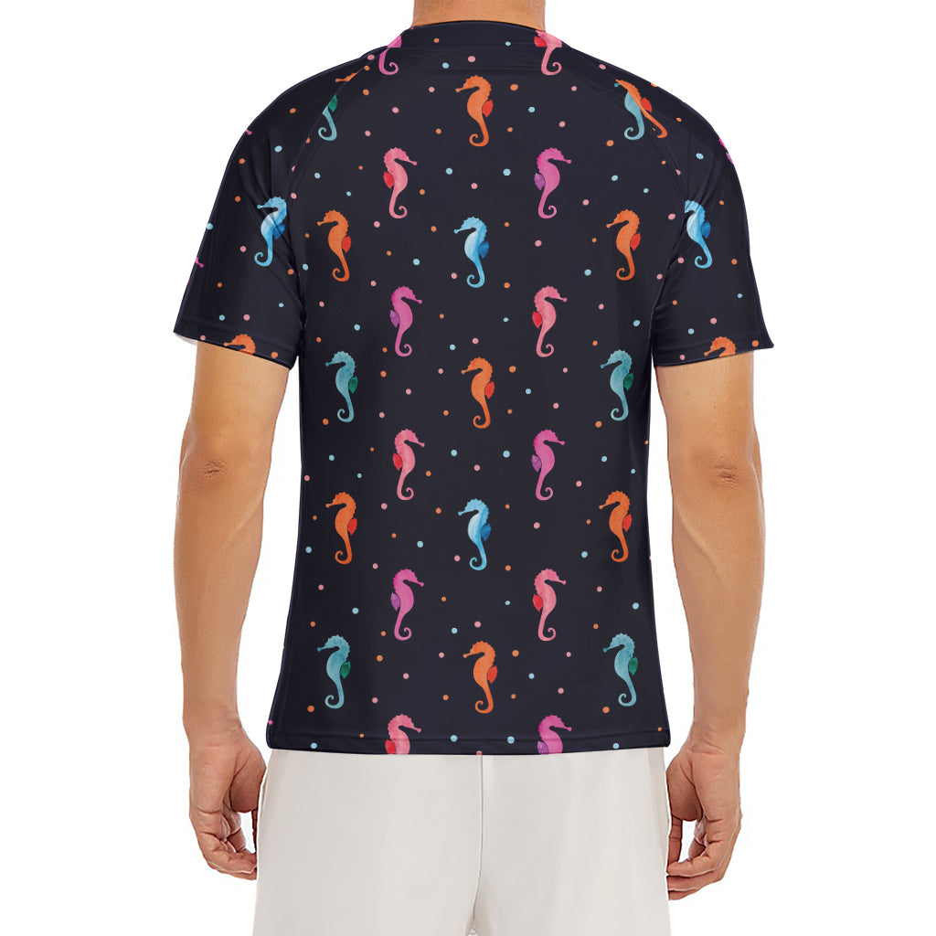 Colorful Seahorse Pattern Print Men's Short Sleeve Rash Guard