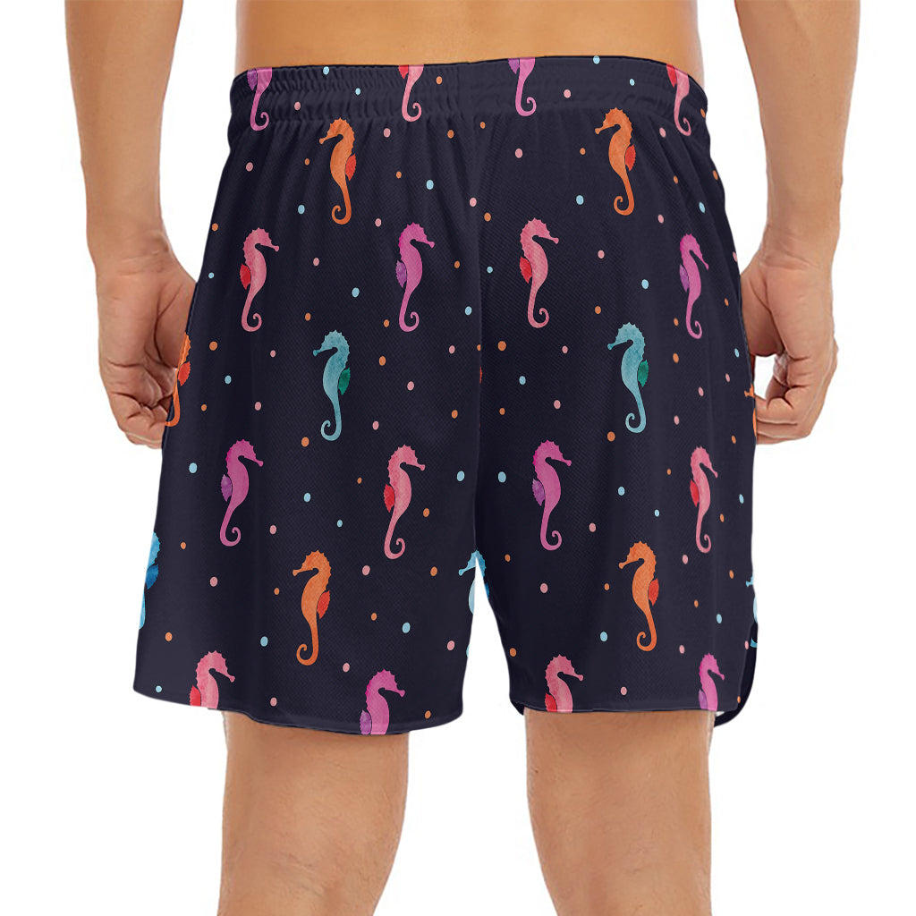 Colorful Seahorse Pattern Print Men's Split Running Shorts