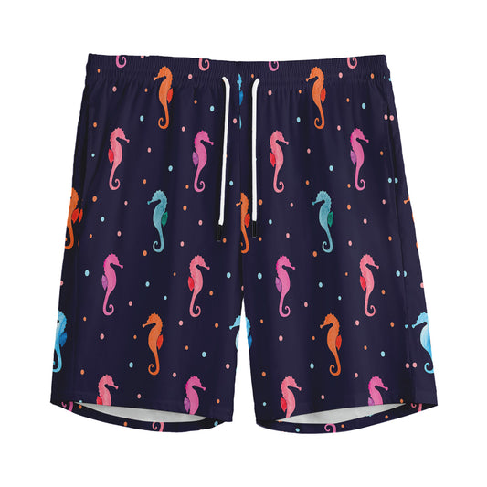 Colorful Seahorse Pattern Print Men's Sports Shorts