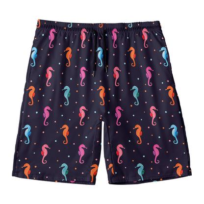 Colorful Seahorse Pattern Print Men's Swim Trunks