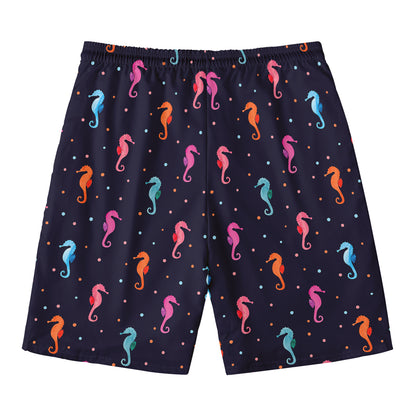 Colorful Seahorse Pattern Print Men's Swim Trunks