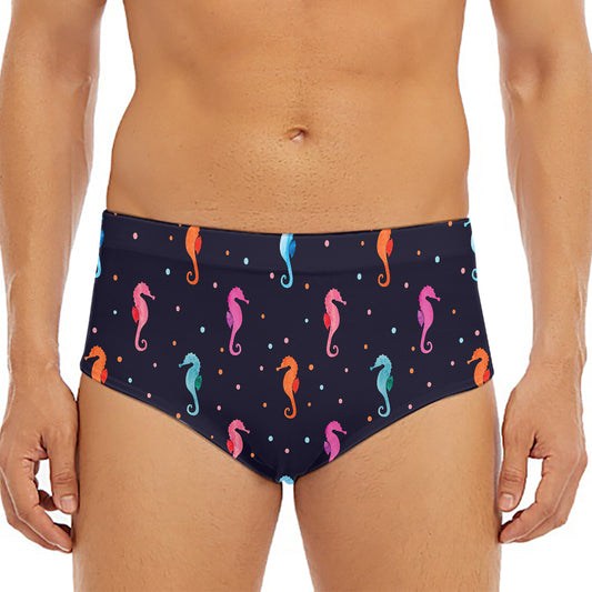 Colorful Seahorse Pattern Print Men's Triangle Swim Briefs