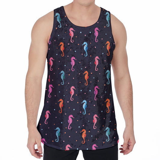 Colorful Seahorse Pattern Print Men's Velvet Tank Top