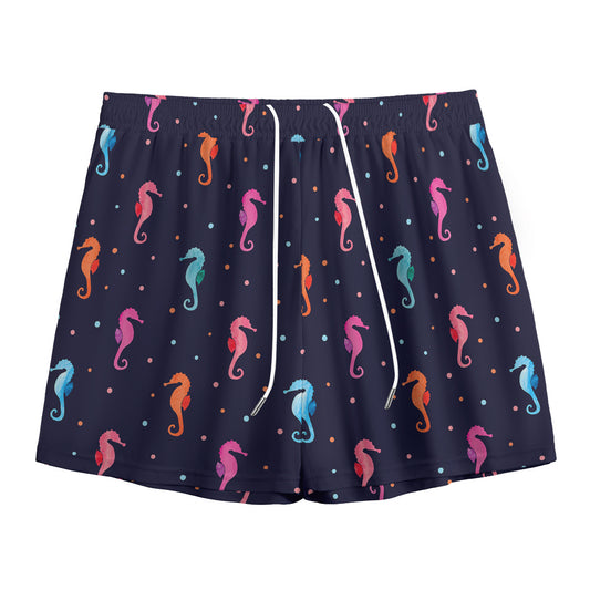 Colorful Seahorse Pattern Print Mesh Shorts