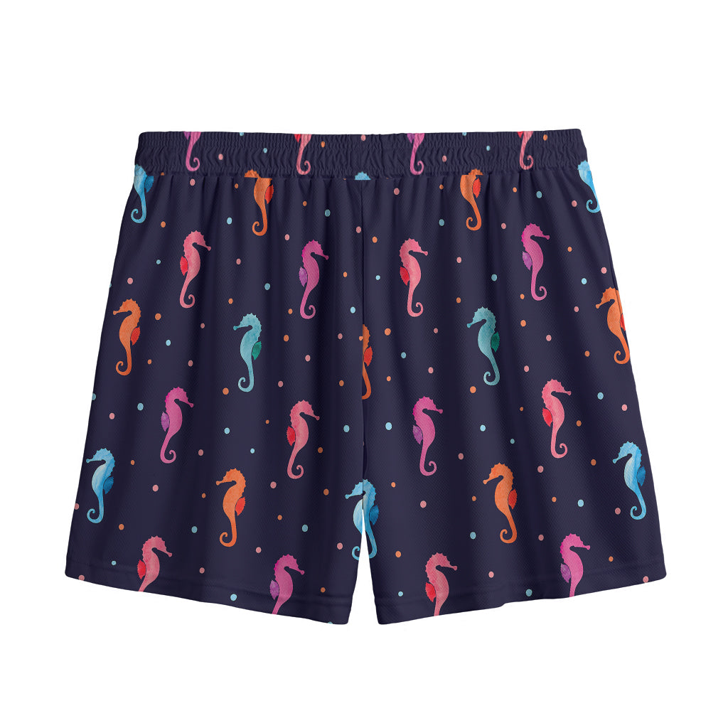 Colorful Seahorse Pattern Print Mesh Shorts