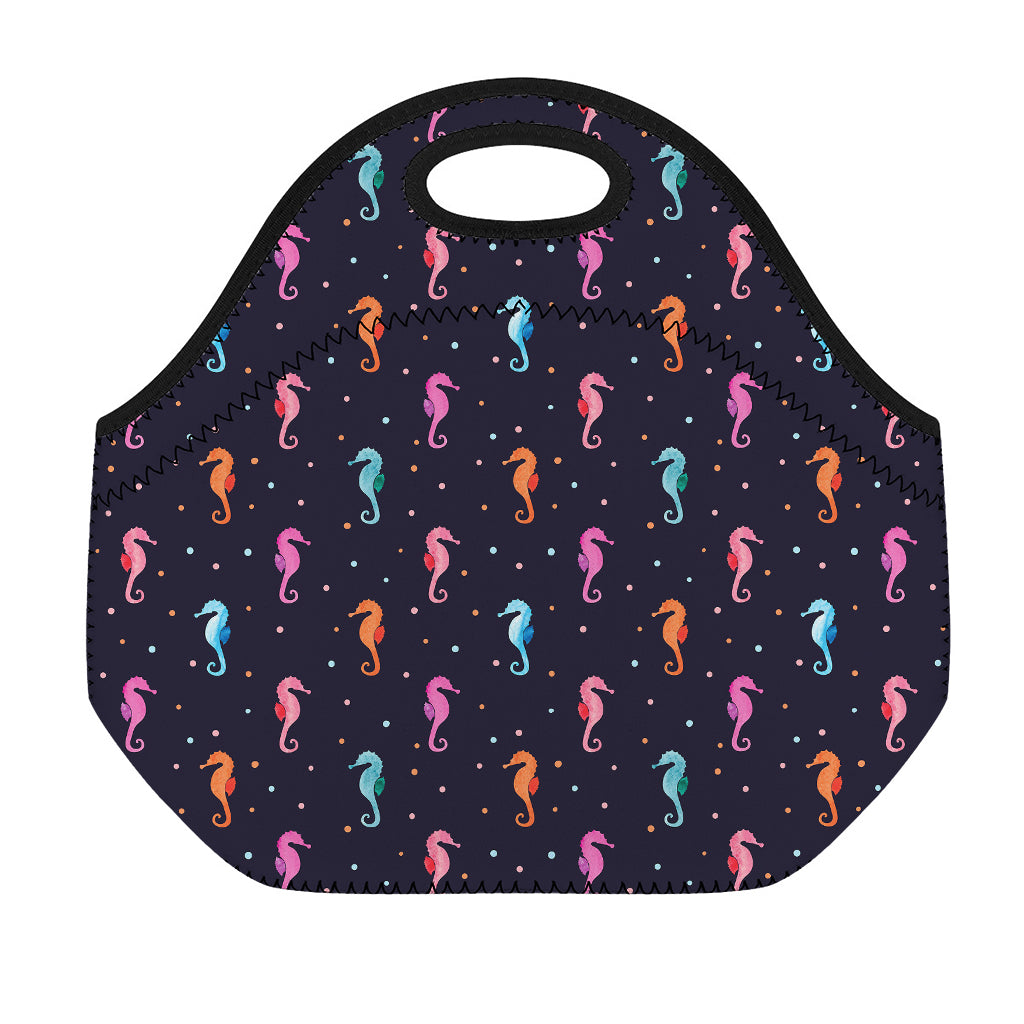 Colorful Seahorse Pattern Print Neoprene Lunch Bag