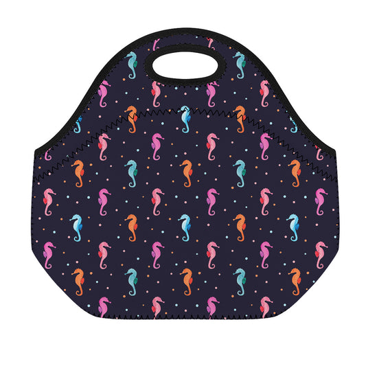 Colorful Seahorse Pattern Print Neoprene Lunch Bag