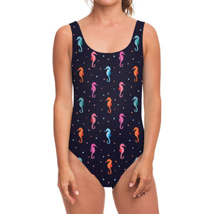 Colorful Seahorse Pattern Print One Piece Swimsuit