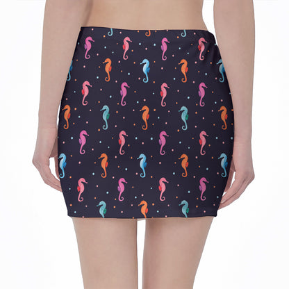 Colorful Seahorse Pattern Print Pencil Mini Skirt