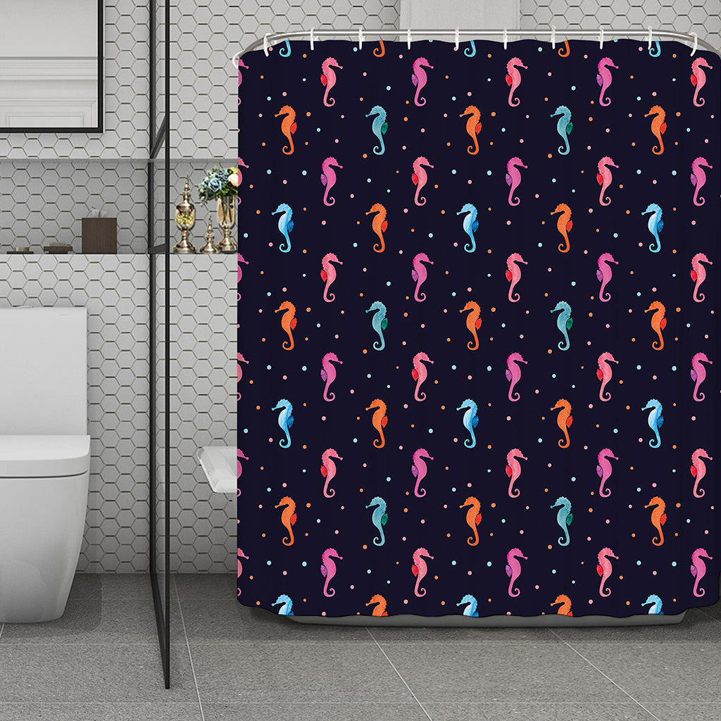 Colorful Seahorse Pattern Print Polyester Shower Curtain
