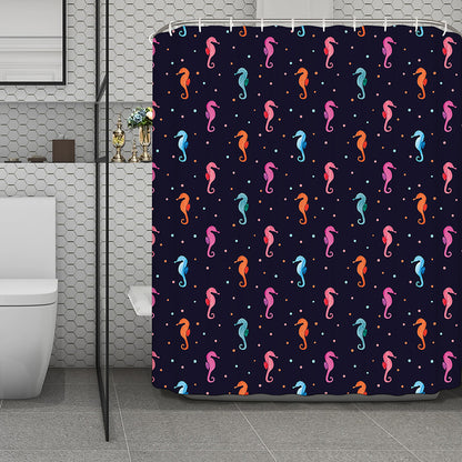 Colorful Seahorse Pattern Print Polyester Shower Curtain
