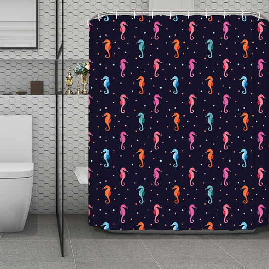 Colorful Seahorse Pattern Print Polyester Shower Curtain