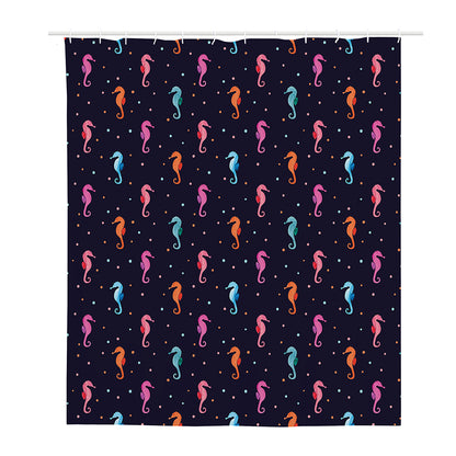 Colorful Seahorse Pattern Print Polyester Shower Curtain