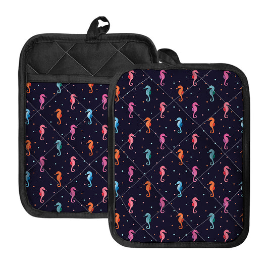 Colorful Seahorse Pattern Print Pot Holders With Pocket