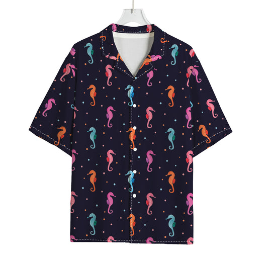 Colorful Seahorse Pattern Print Rayon Hawaiian Shirt